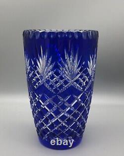 Vintage Bohemian Dark Cobalt Blue Brilliant Cut to Clear Glass Vase