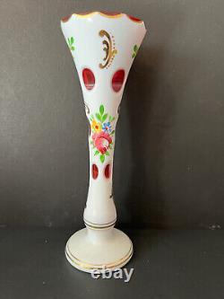 Vintage Bohemian Made in Germany Glass Overlay Cut To Cranberry Bud Vase
