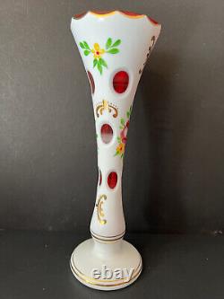 Vintage Bohemian Made in Germany Glass Overlay Cut To Cranberry Bud Vase
