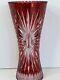 Vintage Bohemian Ruby Red Vase Crystal Starburst Hand Cut To Clear Heavy Mint
