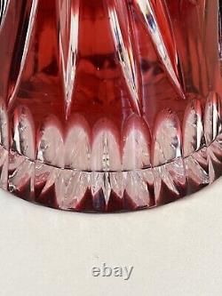 Vintage Bohemian Ruby Red Vase Crystal STARBURST Hand Cut to Clear Heavy MINT
