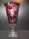 Vintage Bohemian Style Cut To Clear Ruby Red Footed Vase With Bird. Huge! 16 1/2