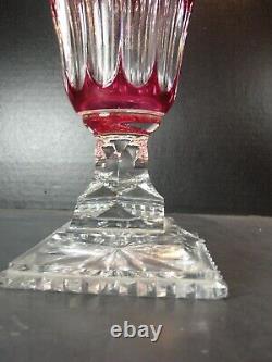Vintage Bohemian Style Cut To Clear Ruby Red Footed Vase with Bird. HUGE! 16 1/2