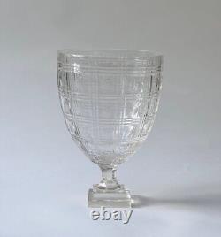 Vintage Bohemian Vase Dot and Line Cut Glass Clear Pedestal