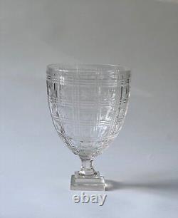 Vintage Bohemian Vase Dot and Line Cut Glass Clear Pedestal