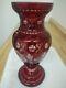 Vintage Bohemian Glass, Czech Ruby Cut To Clear Vase Large
