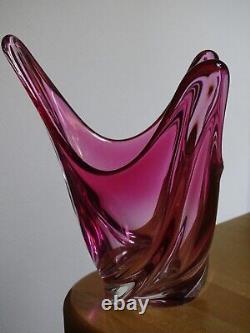 Vintage Bowl Vase Glass Crystal Val St Lambert Red