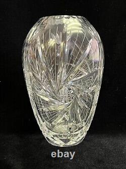 Vintage Brilliant Cut Heavy Crystal Glass Vase withHobstars, 10 Tall, 6 Widest