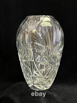 Vintage Brilliant Cut Heavy Crystal Glass Vase withHobstars, 10 Tall, 6 Widest