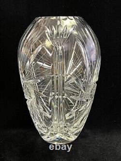 Vintage Brilliant Cut Heavy Crystal Glass Vase withHobstars, 10 Tall, 6 Widest