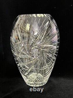 Vintage Brilliant Cut Heavy Crystal Glass Vase withHobstars, 11 1/2 T, 8 Widest