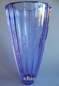 Vintage CZECH/BOHEMIAN NEODYMIUM Cut Glass VASE 1960s Design by V. Zahour