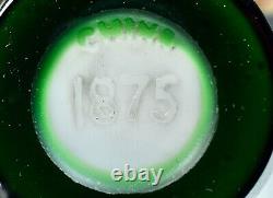 Vintage Cased Cameo Glass Emerald Green Cut to White Vase With Cranes Marked 1875