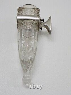 Vintage Clear Cut Glass Car / Automobile Bud Flower Vase with Heavy Cast Bracket