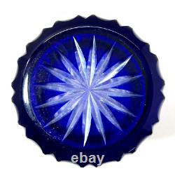 Vintage Cobalt Blue Cut To Clear Glass Vase Sawtooth Edge 9.5