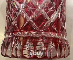 Vintage Crystal Glass Cranberry Cut to Clear Diamond Vase HEAVY 9 lbs 13 oz 10