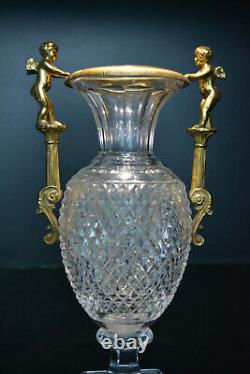 Vintage Cut Crystal Ormolu Mounted Vase with Angels