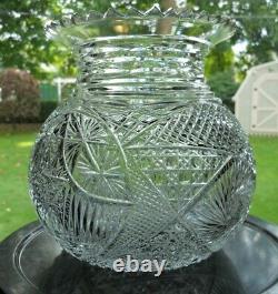 Vintage Cut Glass Flower Center Vase Cut Glass Signed
