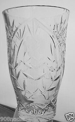 Vintage Cut Glass Or Crystal Rose Flower Etched Vase Quilted Pattern