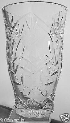 Vintage Cut Glass Or Crystal Rose Flower Etched Vase Quilted Pattern