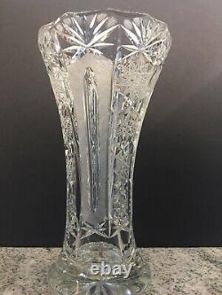 Vintage Cut Glass Vase Etched Glass Vase