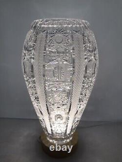 Vintage Cut Lead Crystal Vase Multiple Patterns Czech Amazing Piece Unsigned 11