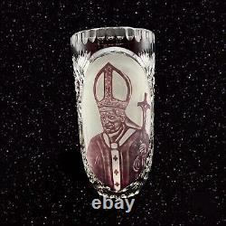 Vintage Cut To Clear Art Glass Vase Pope John Paul II Amethyst Glass 10t 5w
