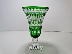 Vintage Cut to Clear Green Goblet Vase 7.5