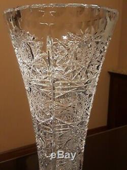 Vintage Czech Bohemian Crystal Glass One Stem Hand Cut VASE Queen Lace 12 Tall