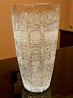 Vintage Czech Bohemian Cut Crystal Glass Vase QUEEN LACE 12 Tall Mint Condition