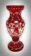 Vintage Czech Bohemian Egermann Ruby Cut T Clear Cut Glass Vase Blackforest Stag