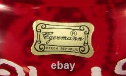 Vintage Czech Bohemian Egermann Ruby Cut t Clear Cut Glass Vase Blackforest Stag