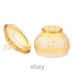 Vintage Czech Bohemian Egermann cut to clear floral etched amber art glass bowl