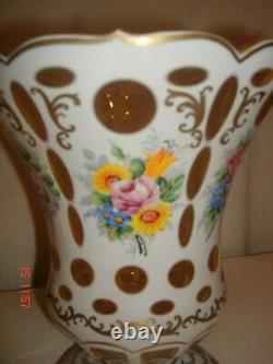 Vintage Czech Bohemian Large Vase White Cut to Canary (Very Rare)