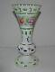 Vintage Czech Bohemian White Cut To Green Glass Vase Hand Painted Floral And Gil