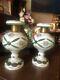 Vintage Czechoslovakia Candle Sticks Cut White To Green 8 Art Glass Moser