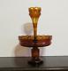 Vintage Egermann Amber Cut To Clear Etched Glass Bohemian Centerpiece Epergne