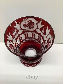 Vintage Egermann Czech Republic 11 large ruby red cut glass vase with castle