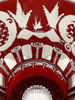 Vintage Egermann Czech Republic 11 large ruby red cut glass vase with castle