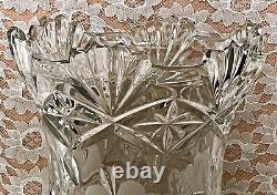 Vintage Footed Etched Etched Frosted Floral Cut Glass Vase Rare