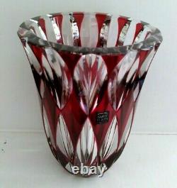 Vintage French St. Louis Crystal Red To Clear Cut Glass Vase Signed 8-5/8H