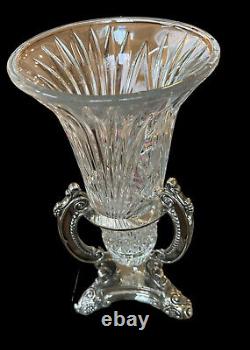 Vintage Godinger Shannon Trophy Tulip Crystal Cut Glass Vase With Metal Base
