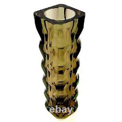 Vintage Green Base Topaz Cut Glass Vase Beautiful Mix of Colors