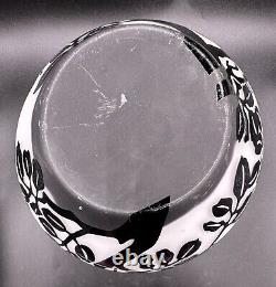 Vintage Hand Blown Cameo Glass Vase Black Cut To White Tree Branches Halle Style