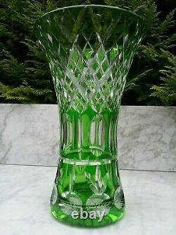 Vintage Hand Cut Crystal Green Vase