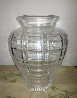 Vintage Heavy Cut Clear Glass Flower Vase Decorative Jar Block Pattern 11