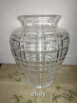 Vintage Heavy Cut Clear Glass Flower Vase Decorative Jar Block Pattern 11
