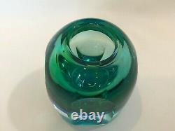 Vintage Heavy Green Rock Crystal Art Cut Glass Vase, 4 1/2 Tall, 4 Widest