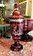 Vintage Huge Red Bohemian Leaded Cut-to-clear Chalice With Lid, Xix C