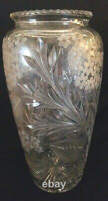 Vintage Intaglio Cut Glass Tall Vase